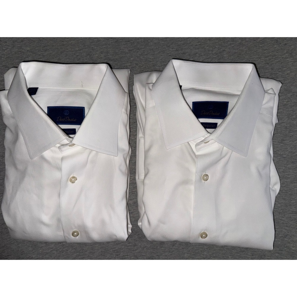 Lot of 2 David Donahue Mens White Dress Shirts 17.5 34/35 Regular Fit Timeless